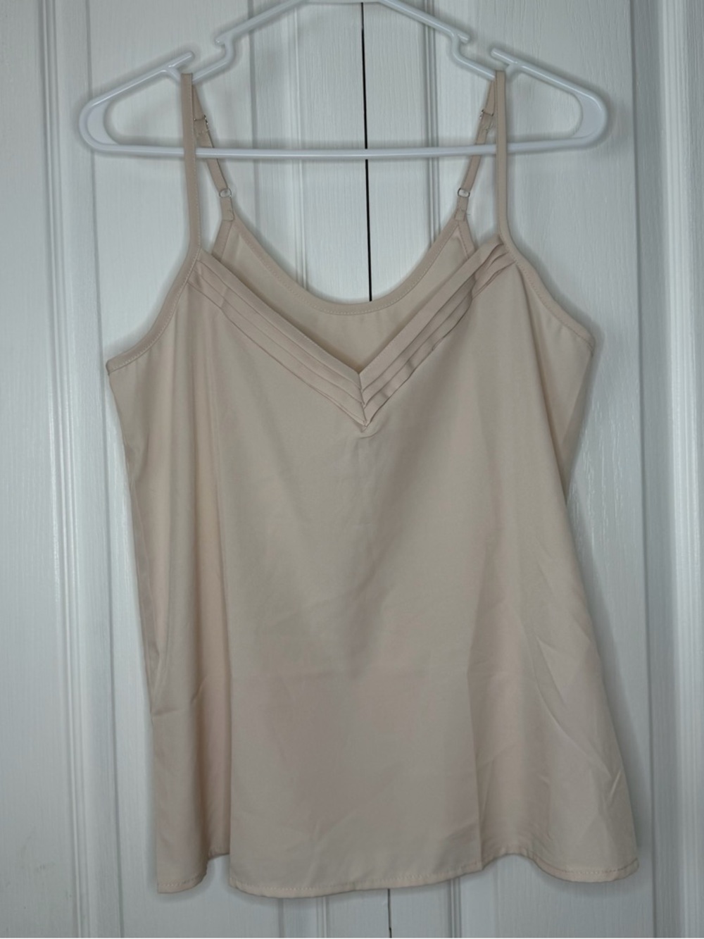 Beige Satin Cami Tank Top with V-Pleat pin tuck Detail layering Small